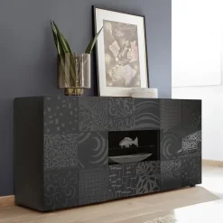 Garnero Arredamenti Madia 181x84h cm 2 ante 2 cassetti moderna grigio laccato lucido Paradise Antracite Sale