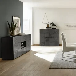 Garnero Arredamenti Madia 181x84h cm 2 ante 2 cassetti moderna grigio laccato lucido Paradise Antracite Sale