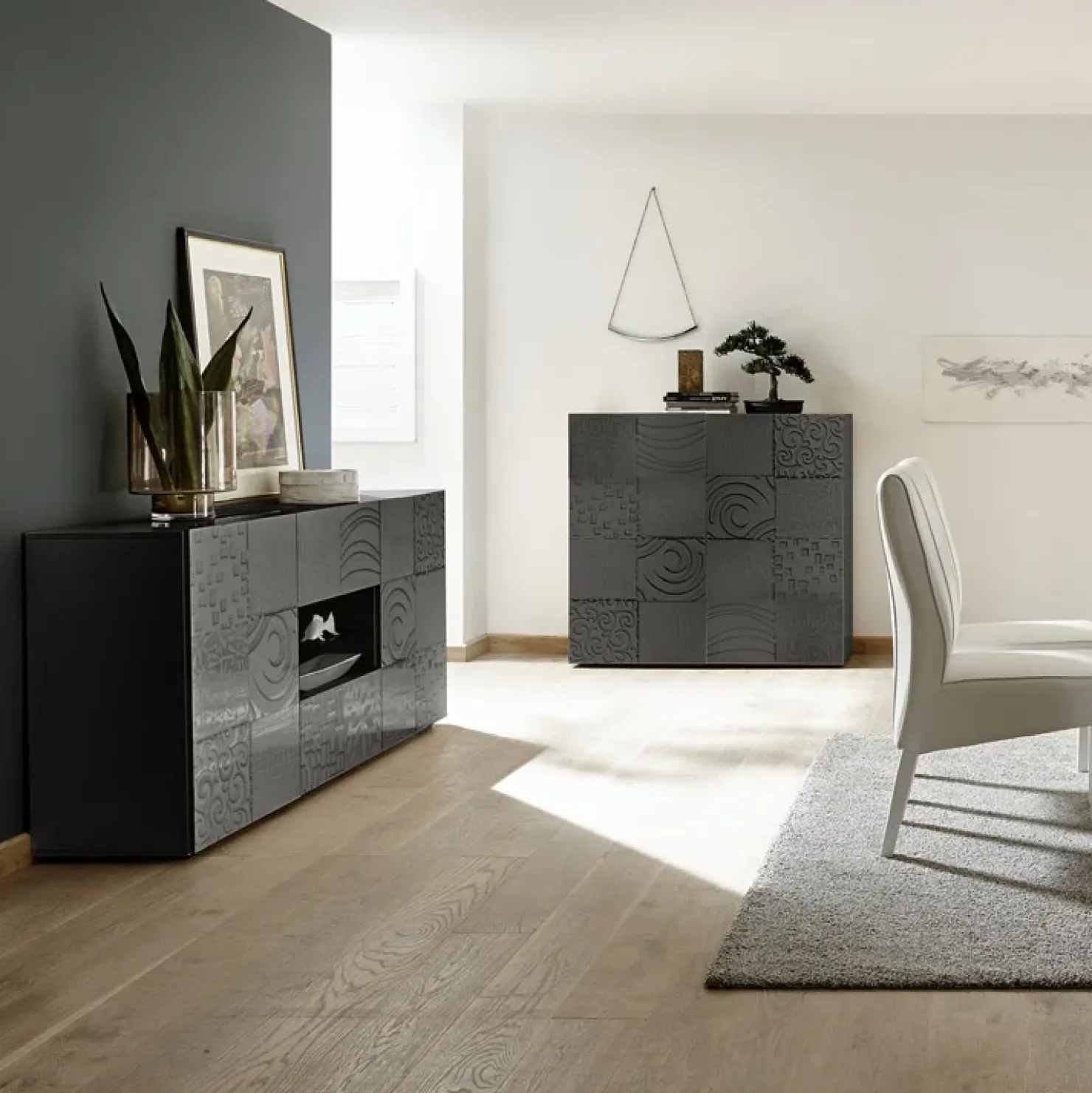 Garnero Arredamenti Madia 181x84h cm 2 ante 2 cassetti moderna grigio laccato lucido Paradise Antracite Sale