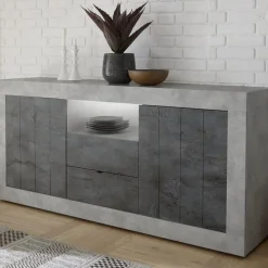 Garnero Arredamenti Madia 184x86h cm 2 ante 2 cassetti moderna cemento ossido Florena Cemento - Ossido