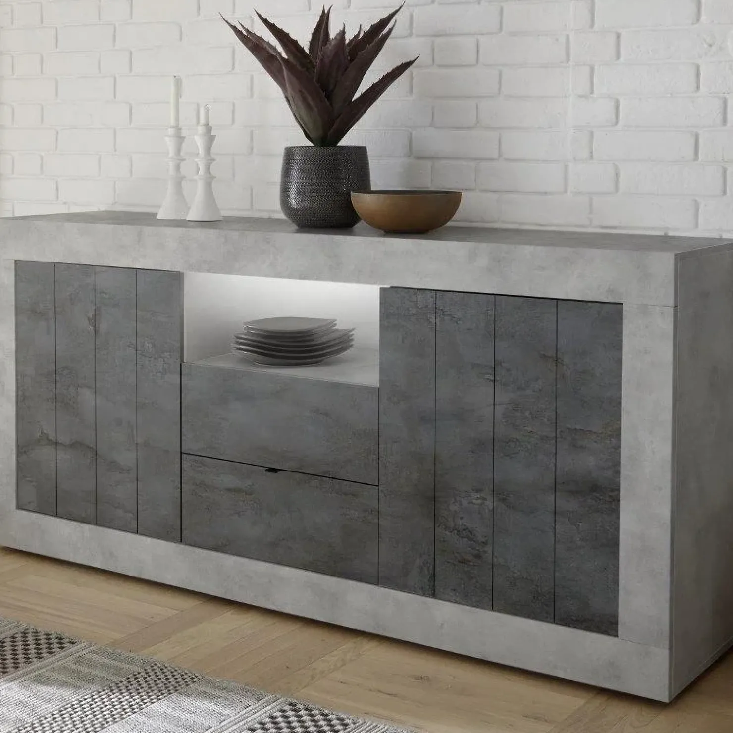 Garnero Arredamenti Madia 184x86h cm 2 ante 2 cassetti moderna cemento ossido Florena Cemento - Ossido