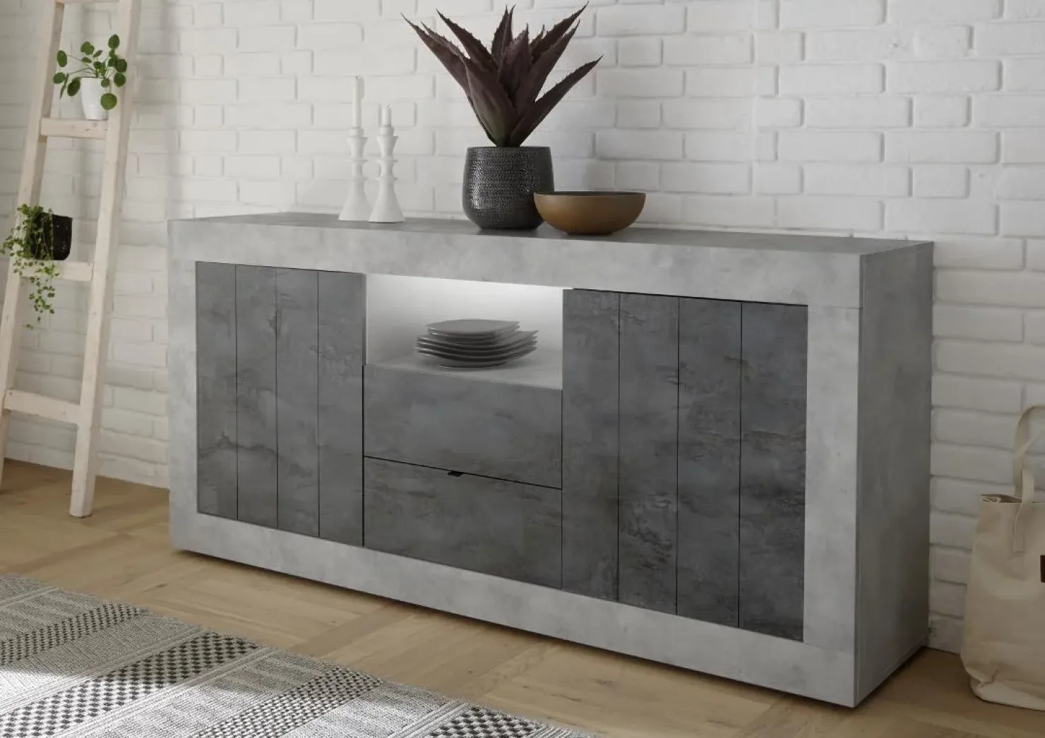 Garnero Arredamenti Madia 184x86h cm 2 ante 2 cassetti moderna cemento ossido Florena Cemento - Ossido