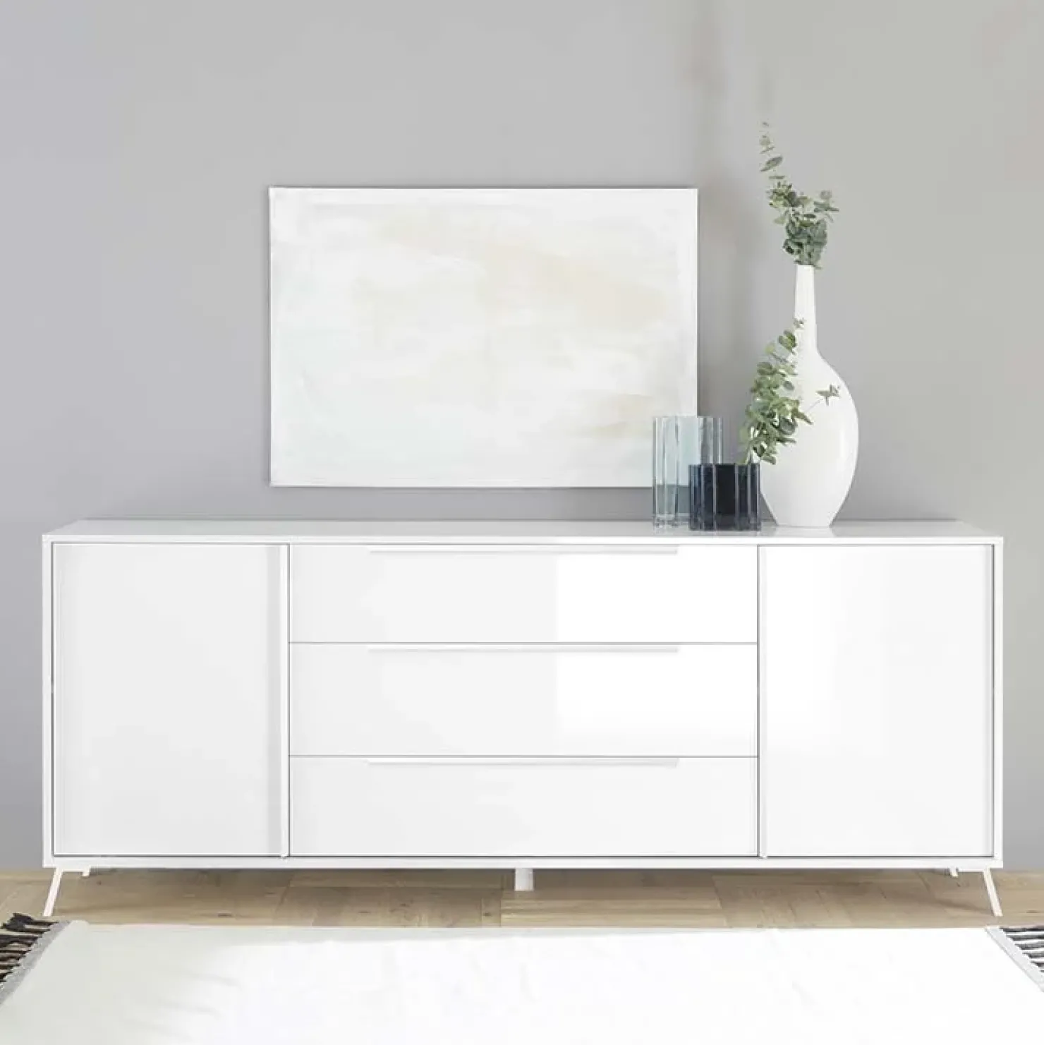 Garnero Arredamenti Madia 205x84h cm 2 ante 3 cassetti moderna Tosca Bianco Lucido Sale