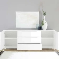 Garnero Arredamenti Madia 205x84h cm 2 ante 3 cassetti moderna Tosca Bianco Lucido Sale