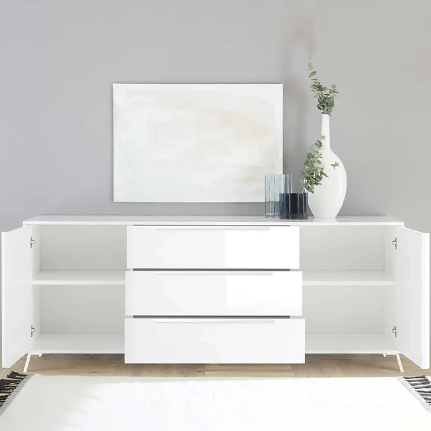 Garnero Arredamenti Madia 205x84h cm 2 ante 3 cassetti moderna Tosca Bianco Lucido Sale