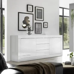 Garnero Arredamenti Madia 210x86h cm 2 ante 3 cassetti moderna Eternity Bianco Lucido Best