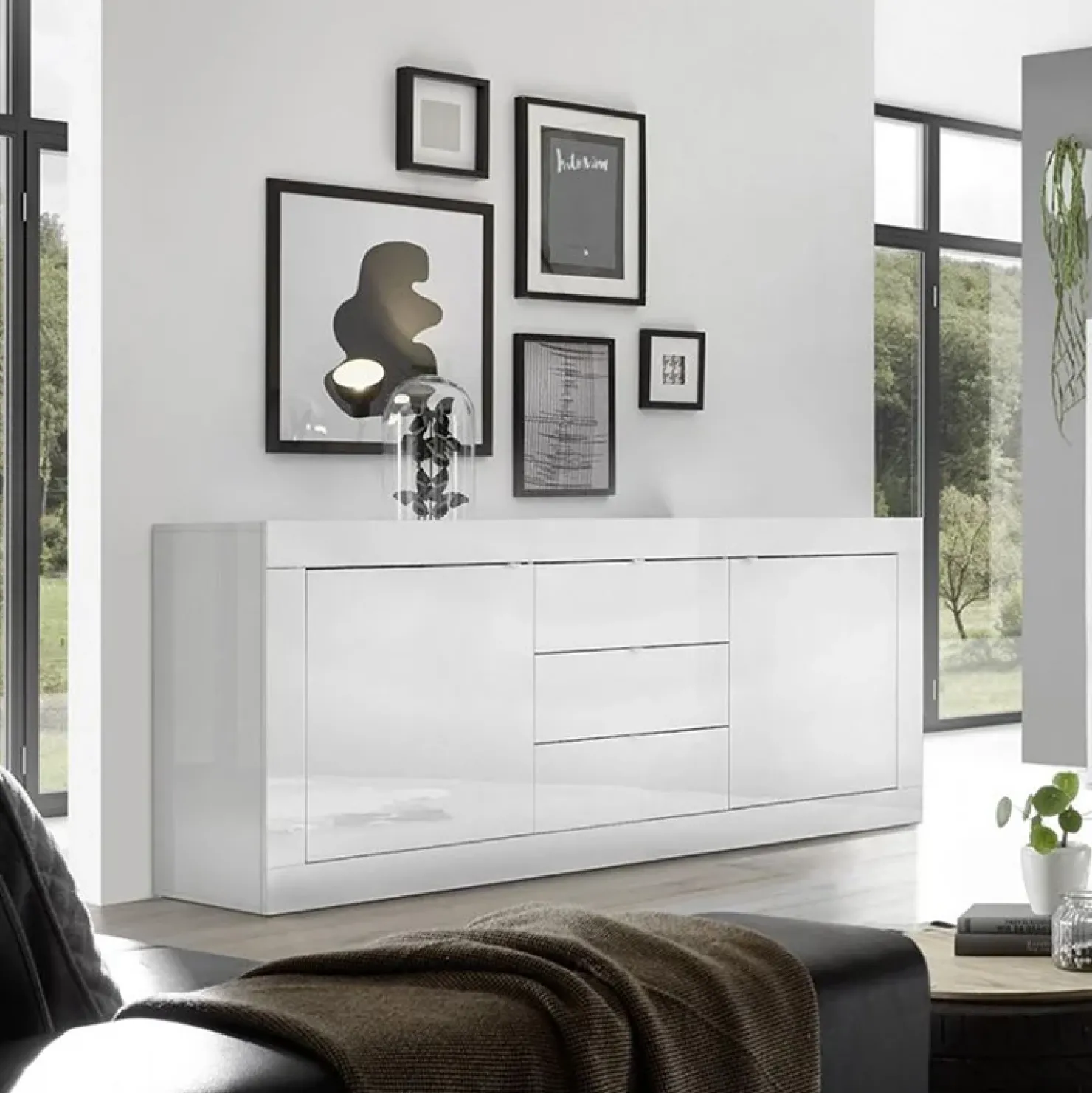 Garnero Arredamenti Madia 210x86h cm 2 ante 3 cassetti moderna Eternity Bianco Lucido Best