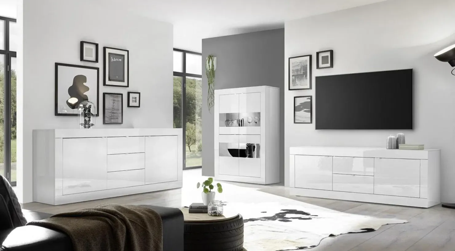 Garnero Arredamenti Madia 210x86h cm 2 ante 3 cassetti moderna Eternity Bianco Lucido Best