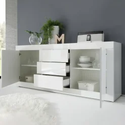 Garnero Arredamenti Madia 210x86h cm 2 ante 3 cassetti moderna Eternity Bianco Lucido Best