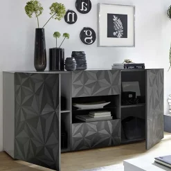 Garnero Arredamenti Madia 181x84h cm 2 ante 2 cassetti  grigio lucido con serigrafia Marvis Antracite Clearance