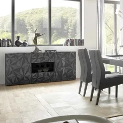 Garnero Arredamenti Madia 181x84h cm 2 ante 2 cassetti grigio lucido con serigrafia Marvis Antracite Clearance