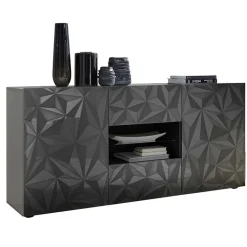 Garnero Arredamenti Madia 181x84h cm 2 ante 2 cassetti grigio lucido con serigrafia Marvis Antracite Clearance