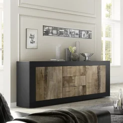 Garnero Arredamenti Madia 210x86h cm 2 ante 3 cassetti moderna nero pero Eternity Rovere - Nero opaco