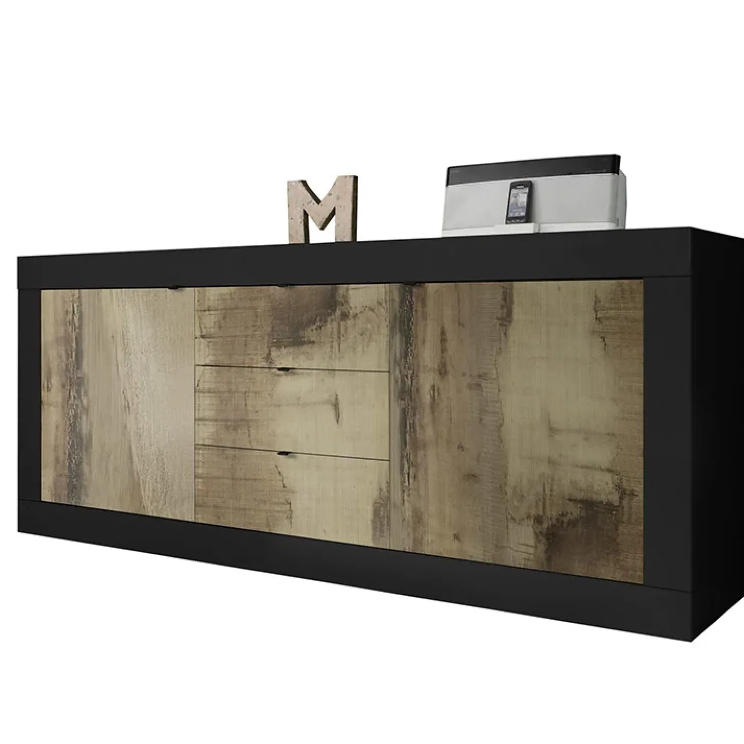 Garnero Arredamenti Madia 210x86h cm 2 ante 3 cassetti moderna nero pero Eternity Rovere - Nero opaco