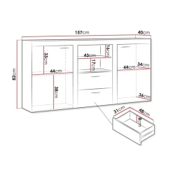 Garnero Arredamenti Madia 157x82h cm 2 ante 2 cassetti moderna con led bianco Haarlem Bianco Opaco Hot
