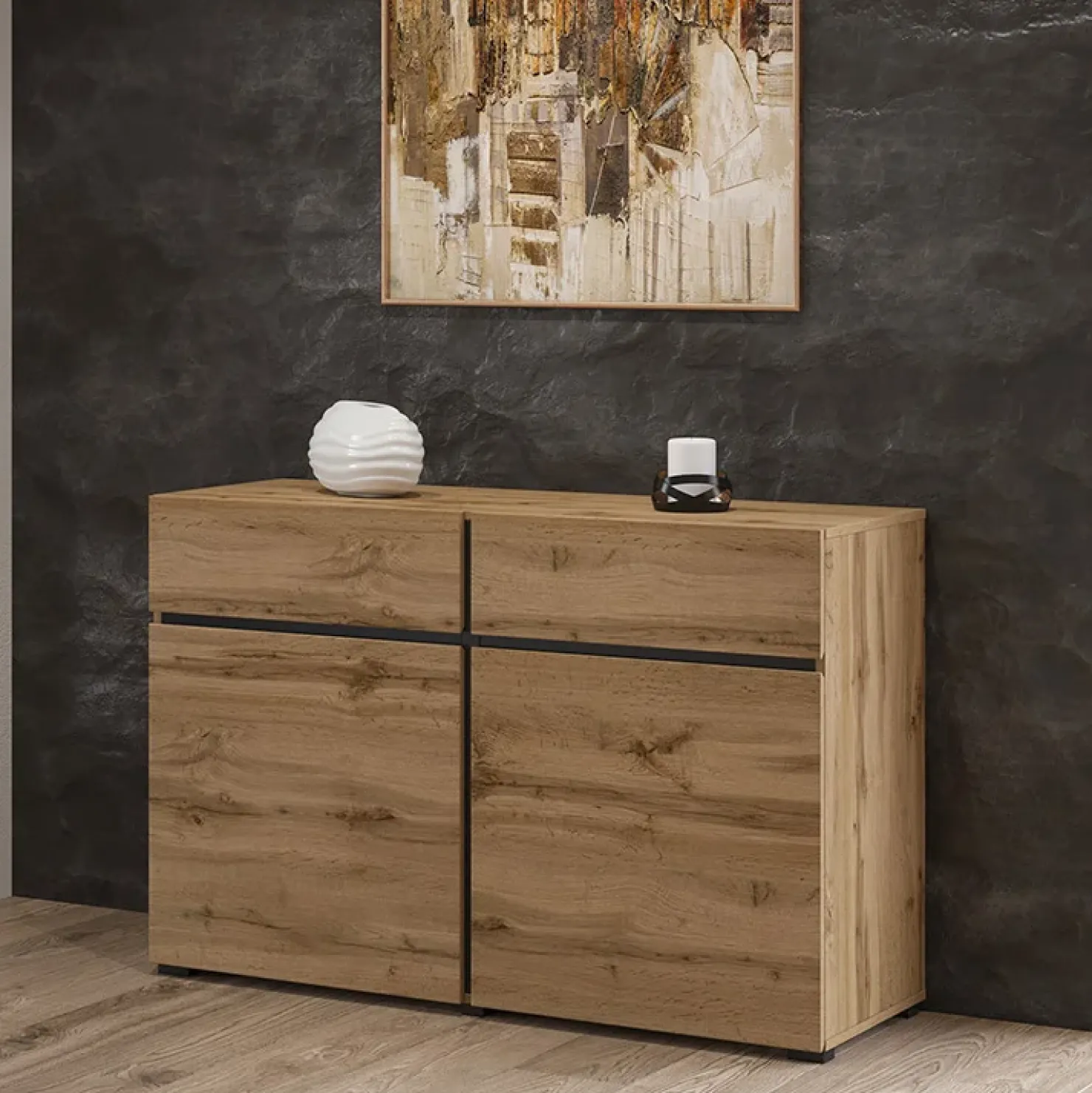 Garnero Arredamenti Madia 120x78h cm 2 ante 2 cassetti moderna nero Lolla Rovere Online