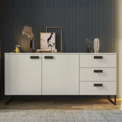 Garnero Arredamenti Madia 184x87h cm 2 ante 3 cassetti moderna beige cashmere nero Casmira Discount