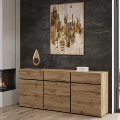 Garnero Arredamenti Madia 180x78h cm 3 ante 3 cassetti moderna nero Lolla Rovere Best