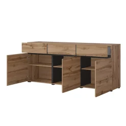 Garnero Arredamenti Madia 180x78h cm 3 ante 3 cassetti moderna nero Lolla Rovere Best