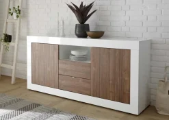 Garnero Arredamenti Madia 184x86h cm 2 ante 2 cassetti bianco lucido noce Florena Bianco Lucido - Noce Sale