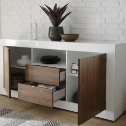 Garnero Arredamenti Madia 184x86h cm 2 ante 2 cassetti bianco lucido noce Florena Bianco Lucido - Noce Sale
