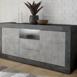 Garnero Arredamenti Madia 184x86h cm 2 ante 2 cassetti moderna ossido cemento Florena Ossido - Cemento