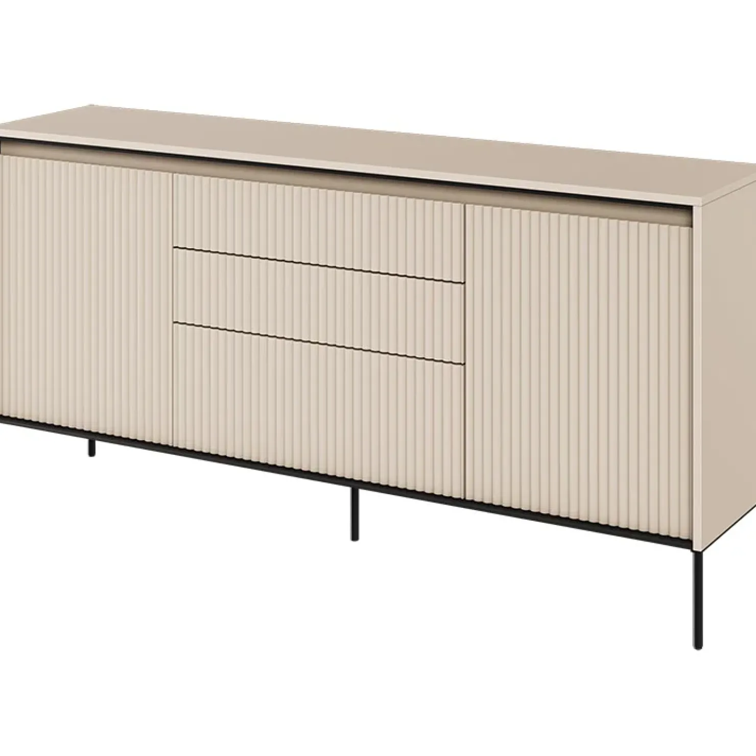 Garnero Arredamenti Madia 166x83h cm 2 ante 3 cassetti con led cannettato nero Camelia Beige