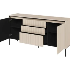Garnero Arredamenti Madia 166x83h cm 2 ante 3 cassetti con led cannettato nero Camelia Beige
