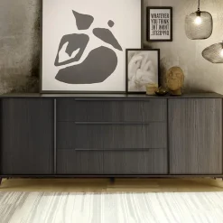 Garnero Arredamenti Madia 205x84h cm 2 ante 3 cassetti moderna soggiorno Tosca Nero Frassinato Sale