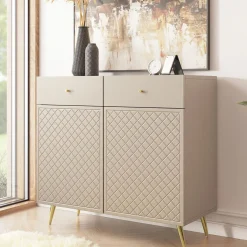 Garnero Arredamenti Madia 100x92h cm 2 ante 2 cassetti moderna con frontali decorati beige Simona Hot