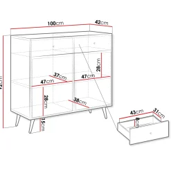 Garnero Arredamenti Madia 100x92h cm 2 ante 2 cassetti moderna con frontali decorati beige Simona Hot