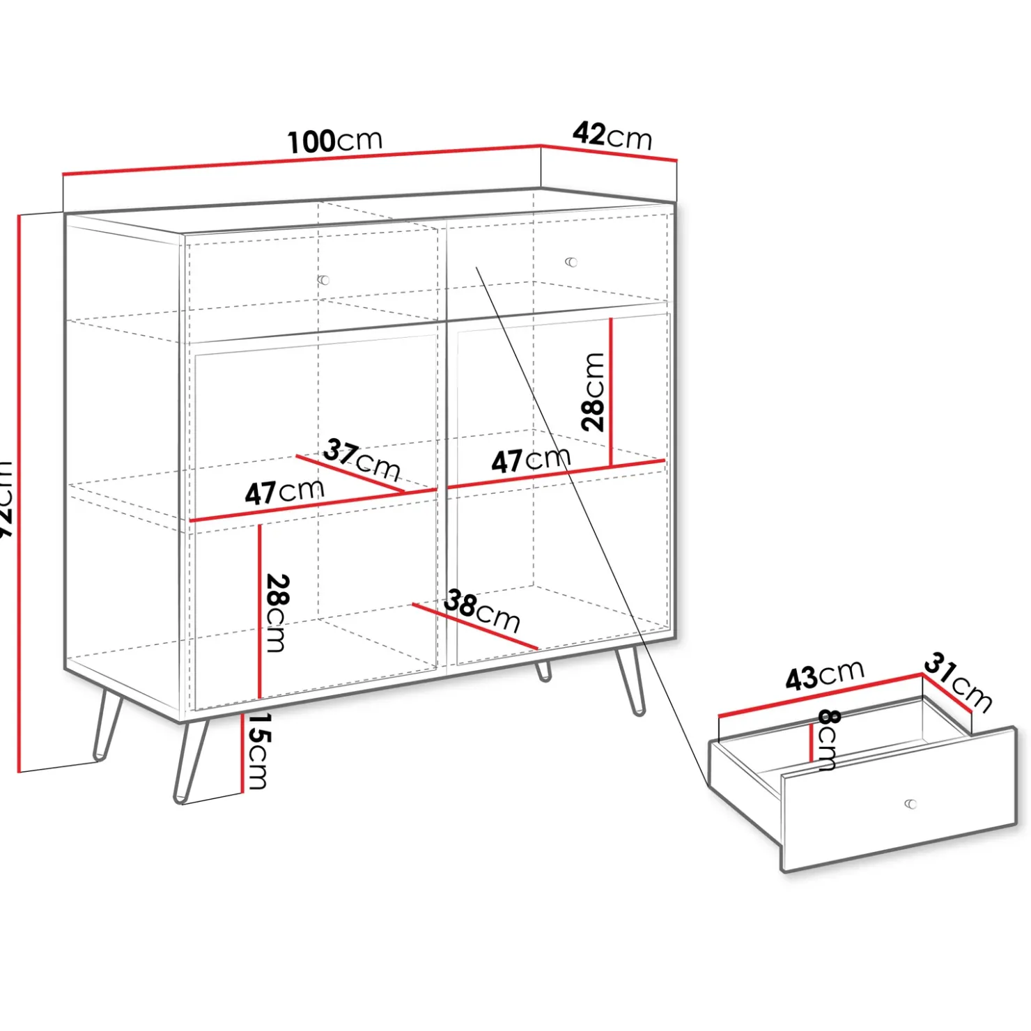 Garnero Arredamenti Madia 100x92h cm 2 ante 2 cassetti moderna con frontali decorati beige Simona Hot