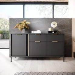 Garnero Arredamenti Madia 153x81h cm 3 ante 2 cassetti moderna antracite Nebula