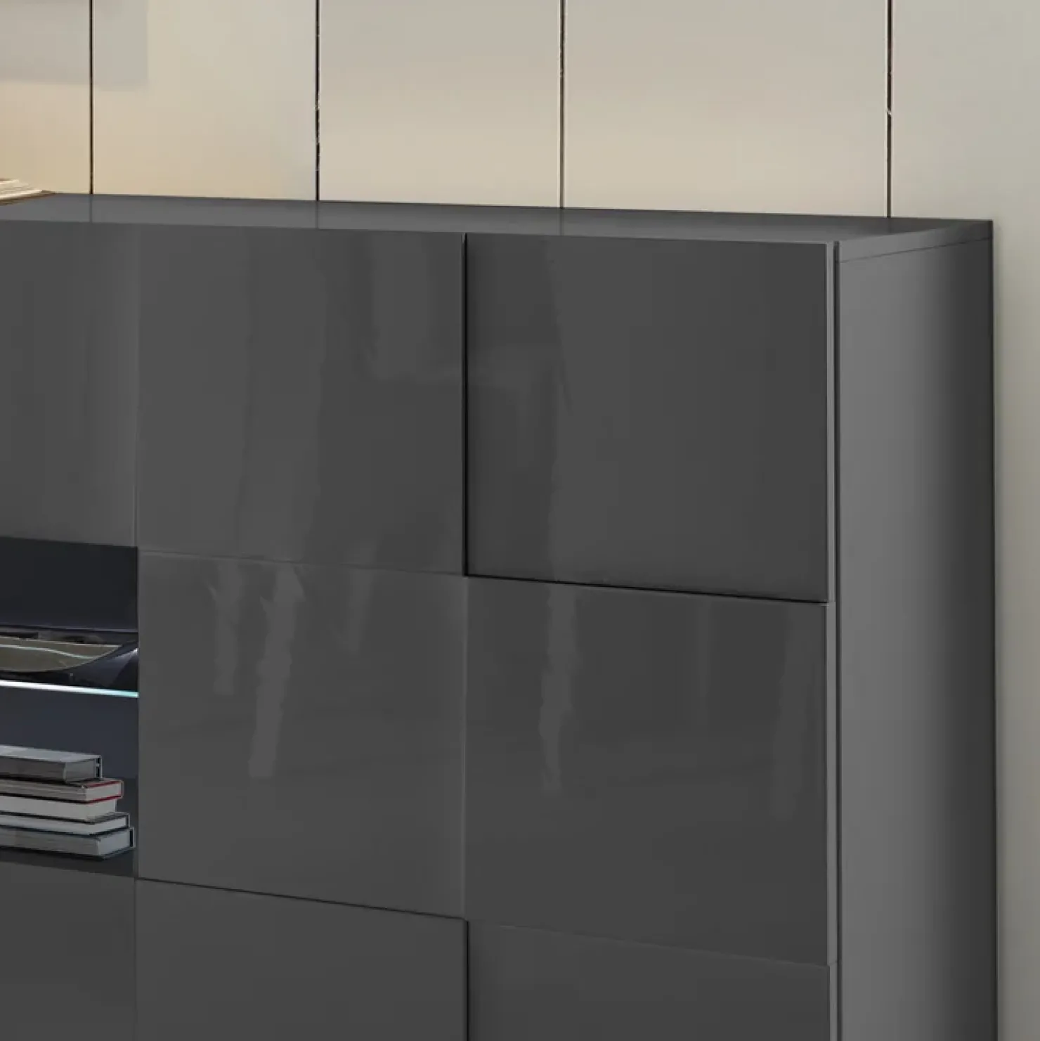 Garnero Arredamenti Madia 241x84h cm 2 ante 4 cassetti moderna grigio lucido Obsession Antracite Hot