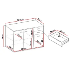 Garnero Arredamenti Madia 106x76h cm 3 ante 2 cassetti moderna bianco Ely New