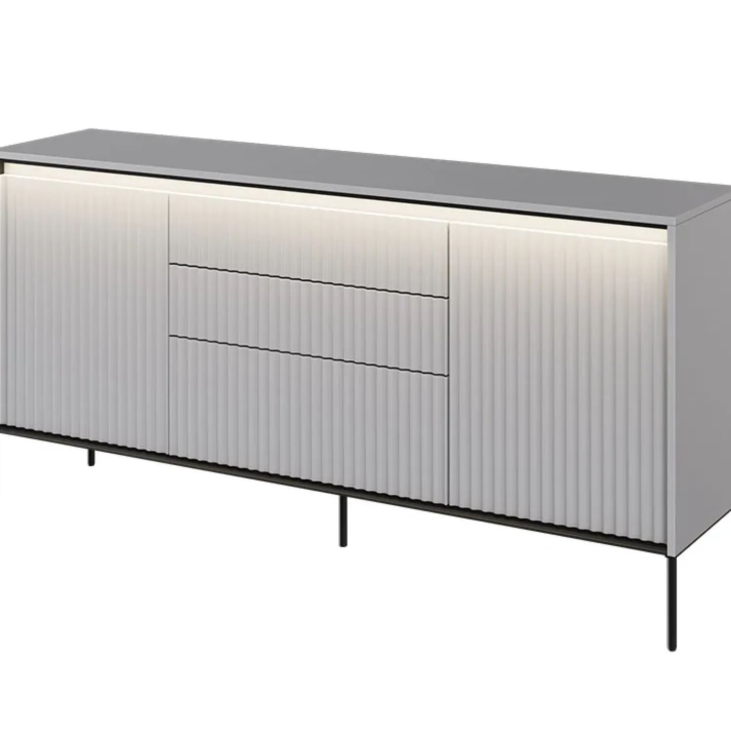 Garnero Arredamenti Madia 166x83h cm 2 ante 3 cassetti con led cannettato nero Camelia Grigio New