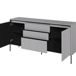 Garnero Arredamenti Madia 166x83h cm 2 ante 3 cassetti con led cannettato nero Camelia Grigio New