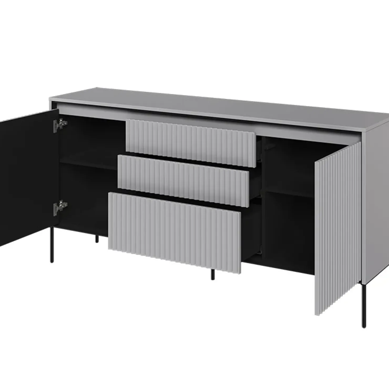 Garnero Arredamenti Madia 166x83h cm 2 ante 3 cassetti con led cannettato nero Camelia Grigio New