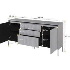 Garnero Arredamenti Madia 166x83h cm 2 ante 3 cassetti con led cannettato nero Camelia Grigio New