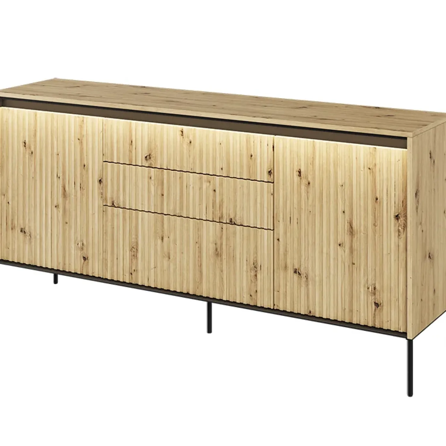 Garnero Arredamenti Madia 166x83h cm 2 ante 3 cassetti con led cannettato nero Camelia Rovere Rustico Discount