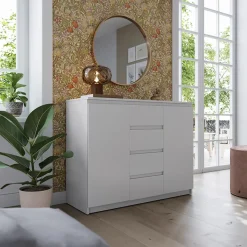 Garnero Arredamenti Madia 109x85h cm 2 ante 4 cassetti moderna Ombra Bianco Opaco Best