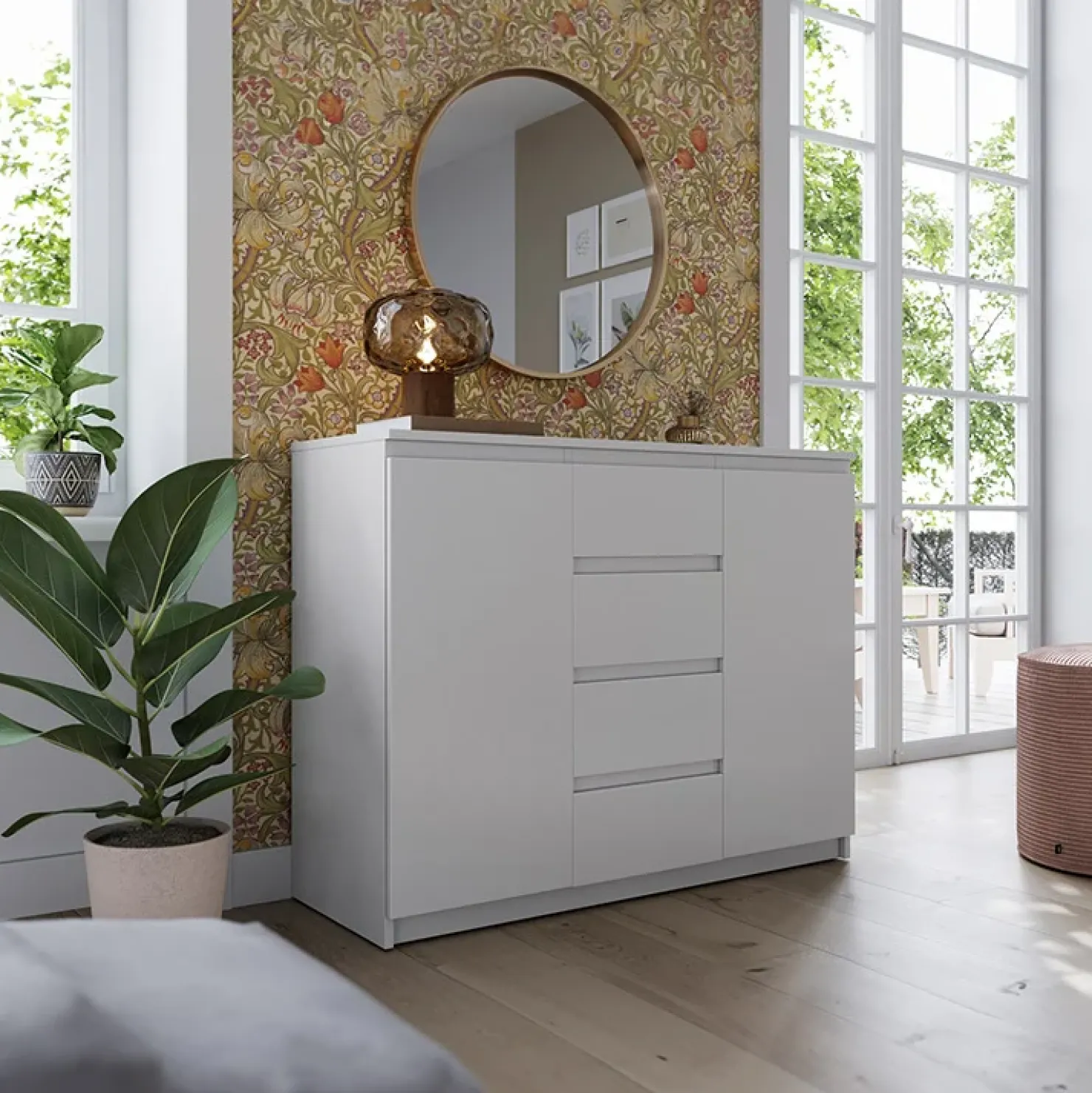 Garnero Arredamenti Madia 109x85h cm 2 ante 4 cassetti moderna Ombra Bianco Opaco Best