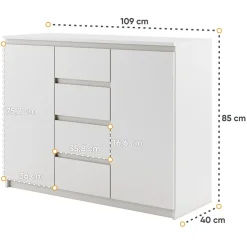 Garnero Arredamenti Madia 109x85h cm 2 ante 4 cassetti moderna Ombra Bianco Opaco Best