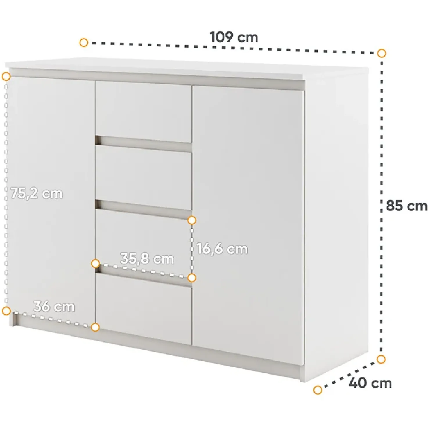 Garnero Arredamenti Madia 109x85h cm 2 ante 4 cassetti moderna Ombra Bianco Opaco Best