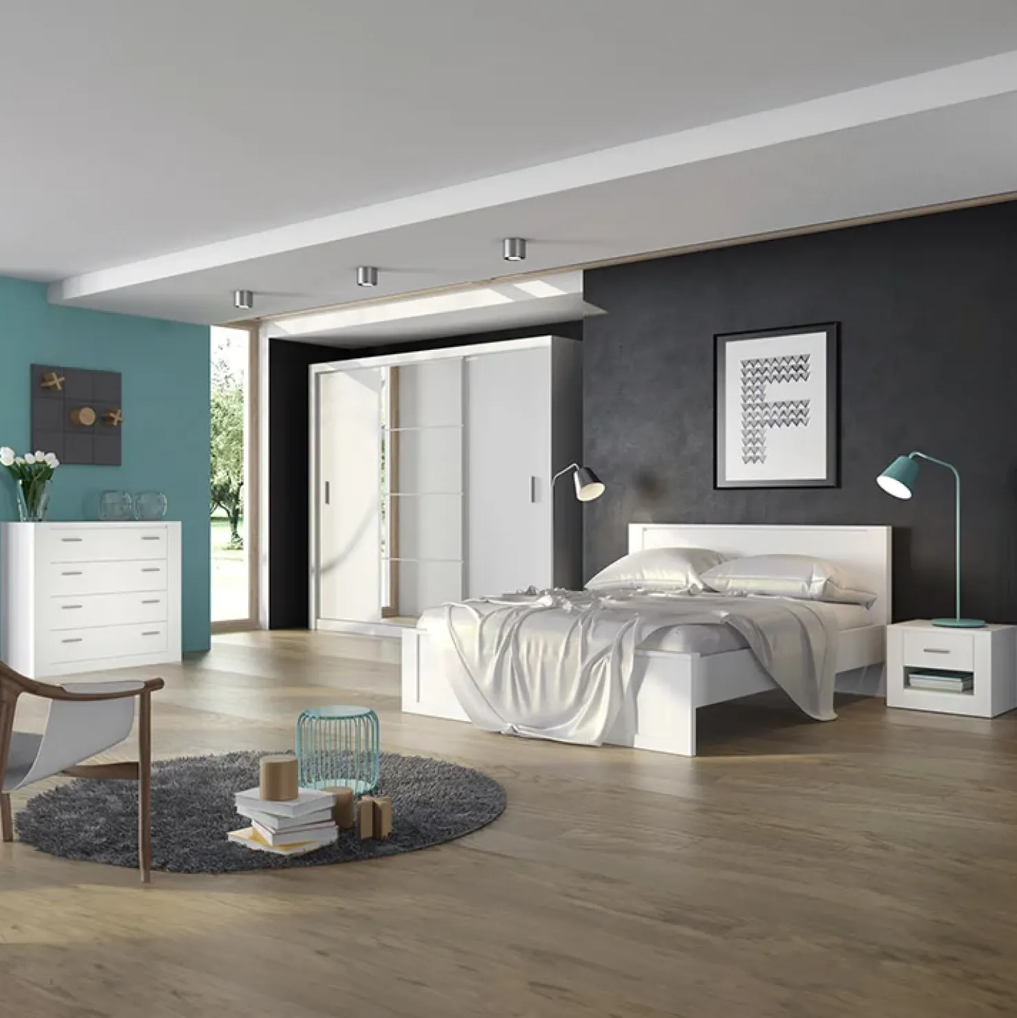 Garnero Arredamenti Madia 109x85h cm 2 ante 4 cassetti moderna Ombra Bianco Opaco Best