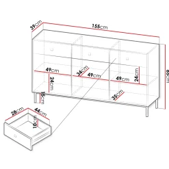 Garnero Arredamenti Madia 155x85h cm 3 ante 3 cassetti soggiorno Giuggiola Bianco Opaco Outlet