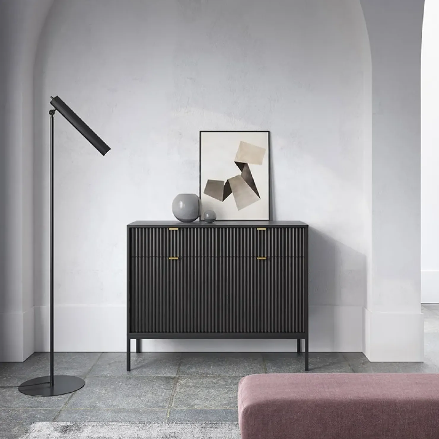 Garnero Arredamenti Madia 104x83h cm 2 ante 2 cassetti moderna nero Alisa Nero Opaco Clearance