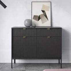 Garnero Arredamenti Madia 104x83h cm 2 ante 2 cassetti moderna nero Alisa Nero Opaco Clearance