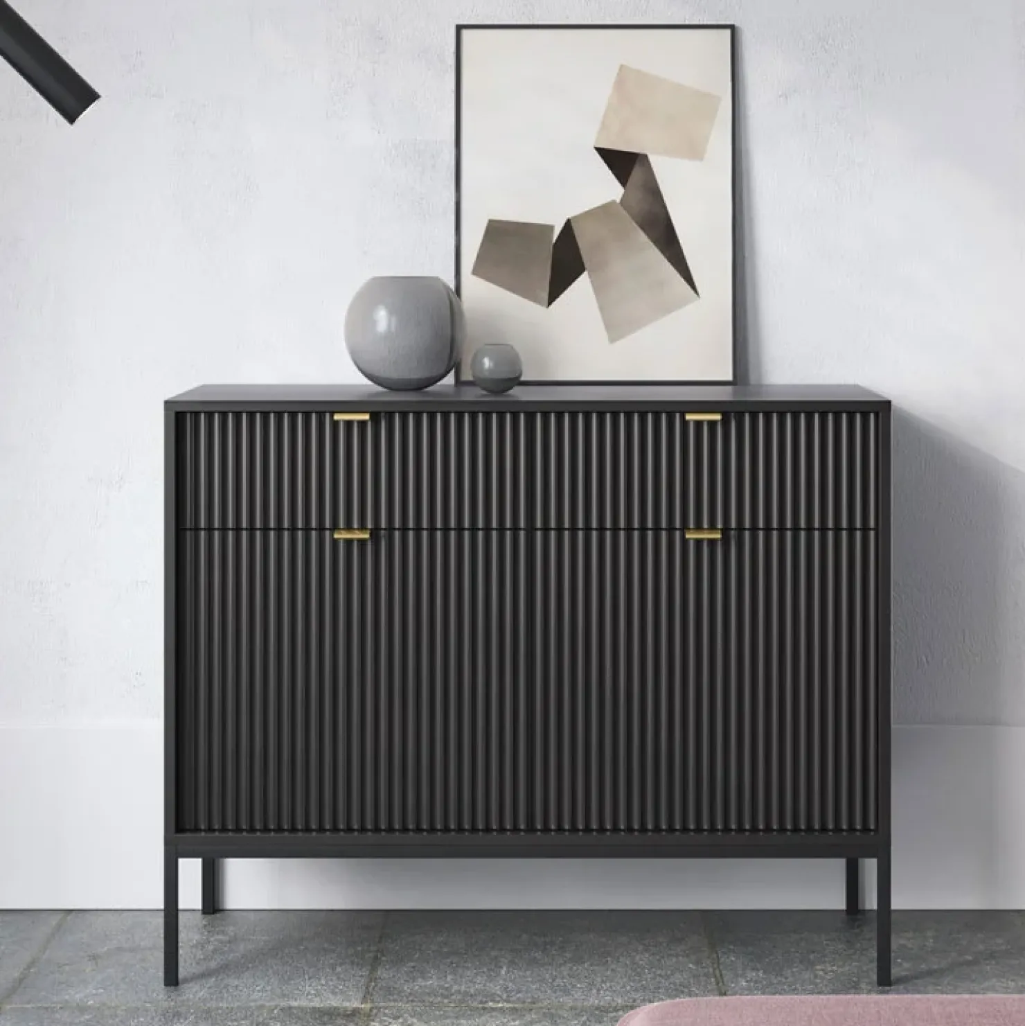 Garnero Arredamenti Madia 104x83h cm 2 ante 2 cassetti moderna nero Alisa Nero Opaco Clearance