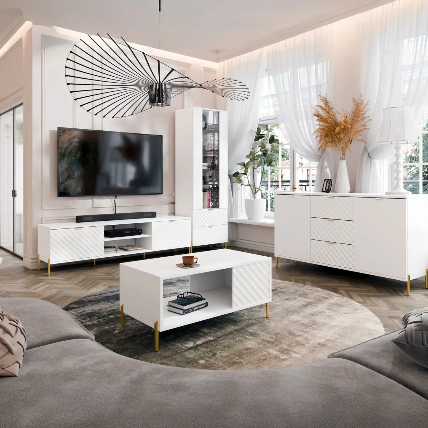 Garnero Arredamenti Madia 150x85h cm 2 ante 3 cassetti con frontali decorati bianco Amsterdam Outlet